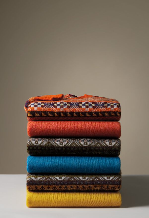 Paul Stuart Fair Isle & Solid Shetland Sweater Stack, image 1